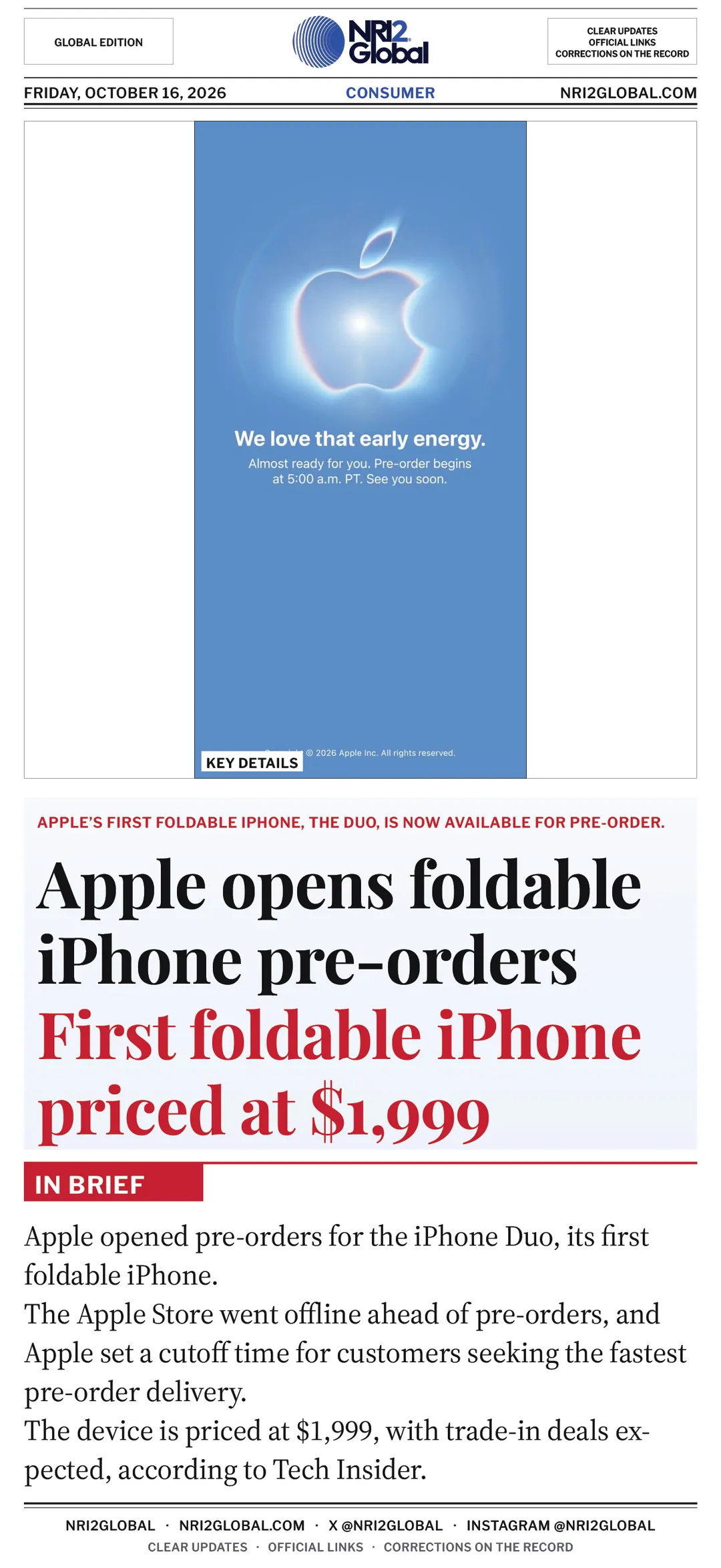Apple opens pre-orders for foldable iPhone Duo at $1,999