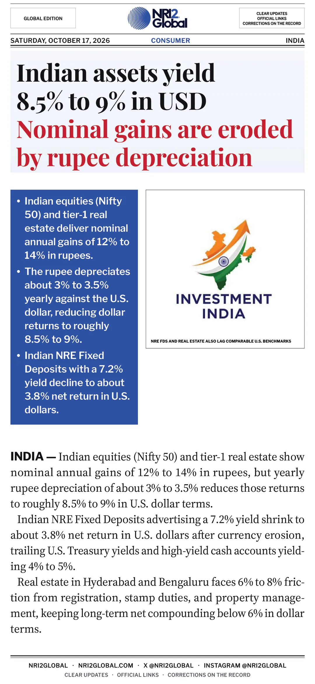 Indian assets deliver 8.5% to 9% real returns in USD
