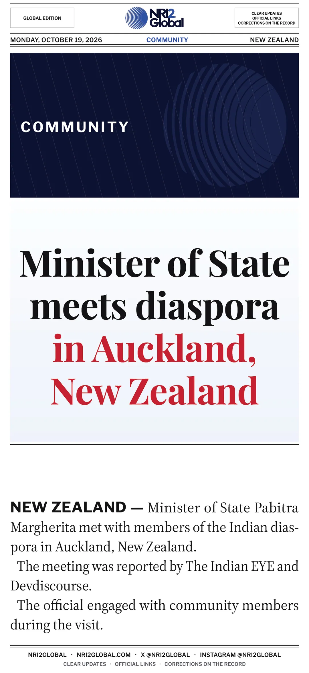 Minister of State Pabitra Margherita meets Indian diaspora in Auckland