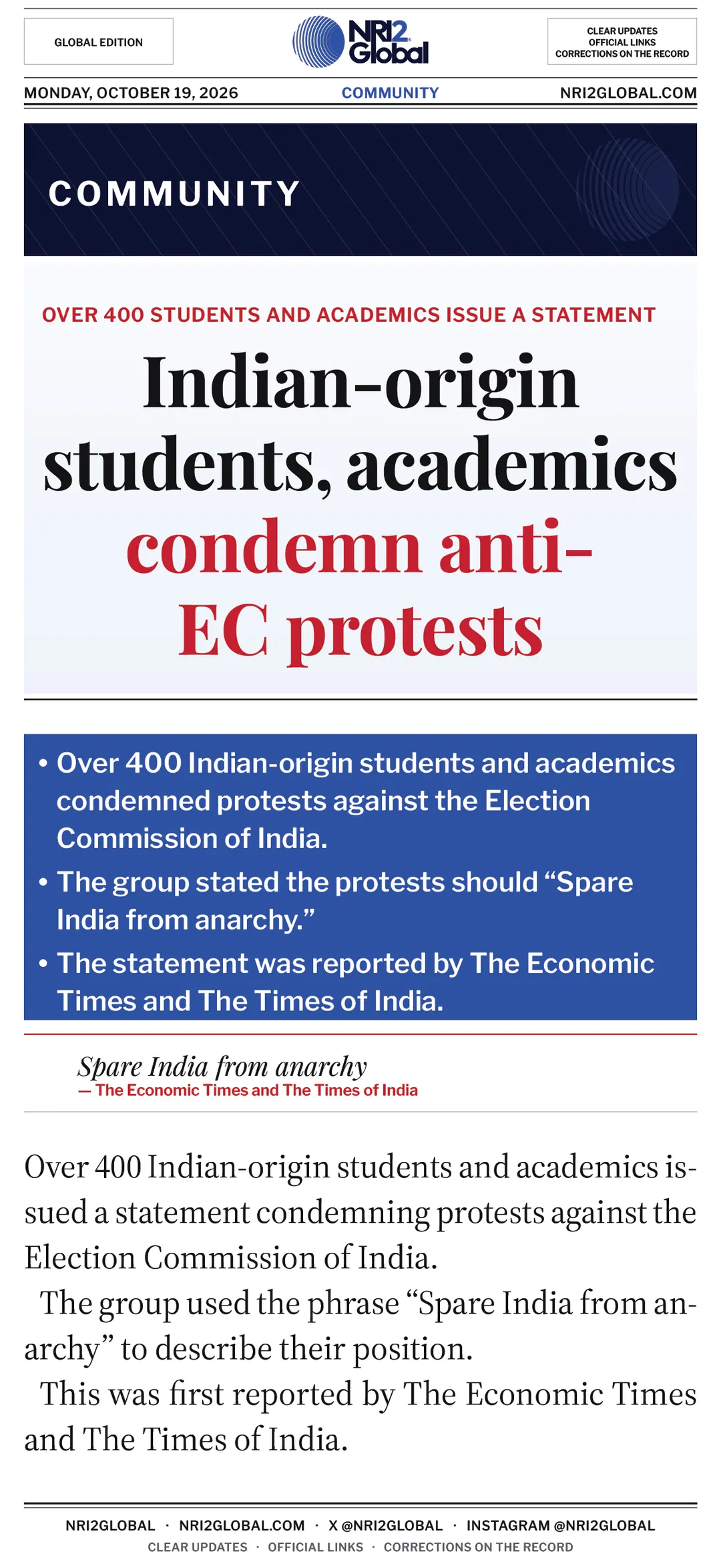 Indian-origin students and academics condemn anti-EC protests
