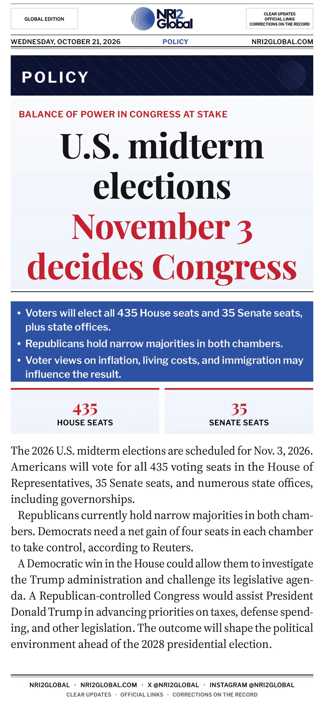 US midterms November 3 test Trump presidency