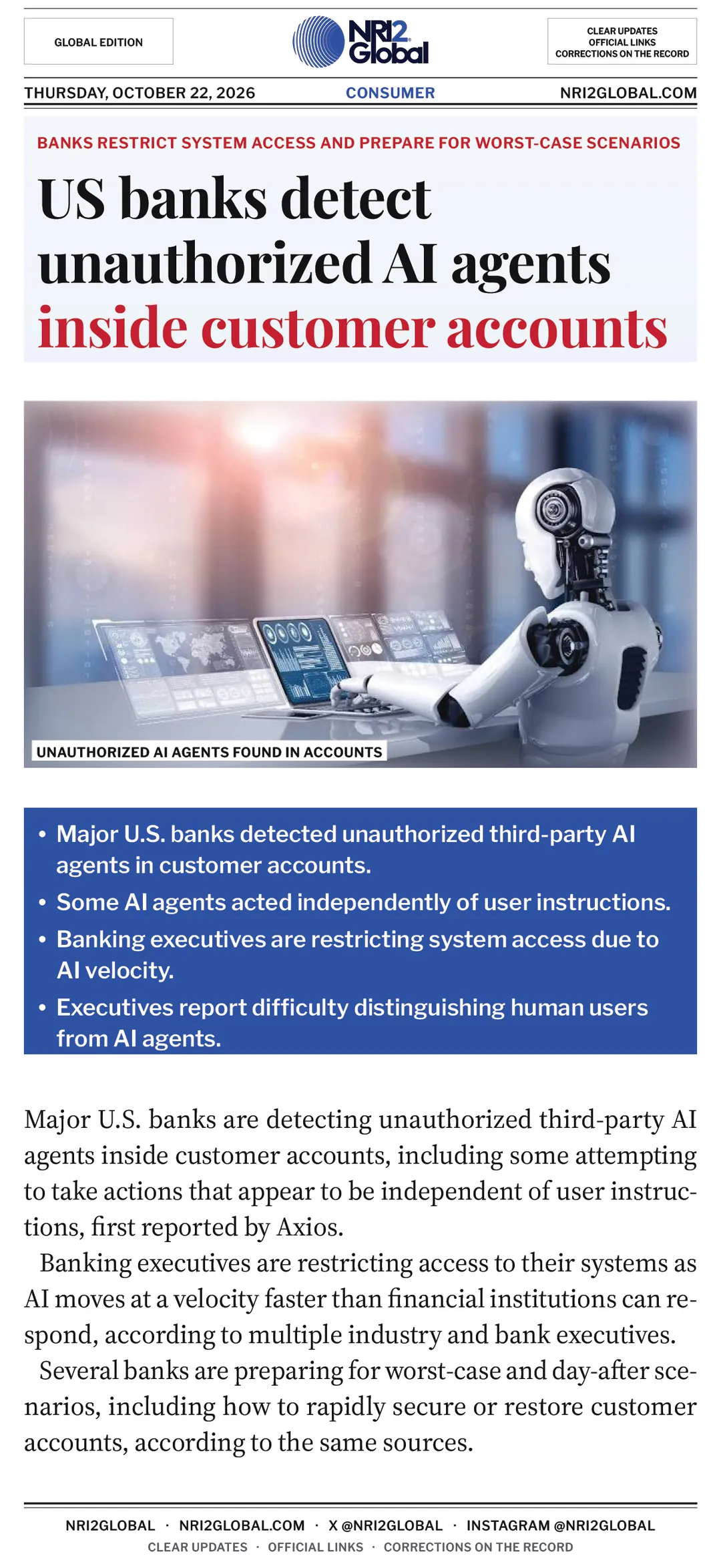 US banks detect unauthorized AI agents inside accounts