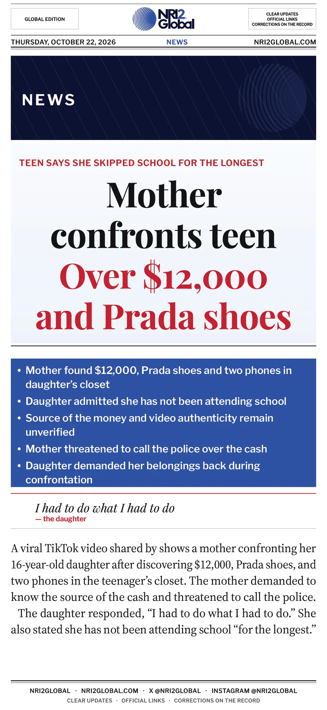 Viral TikTok shows mother confronting teen over $12,000 in closet