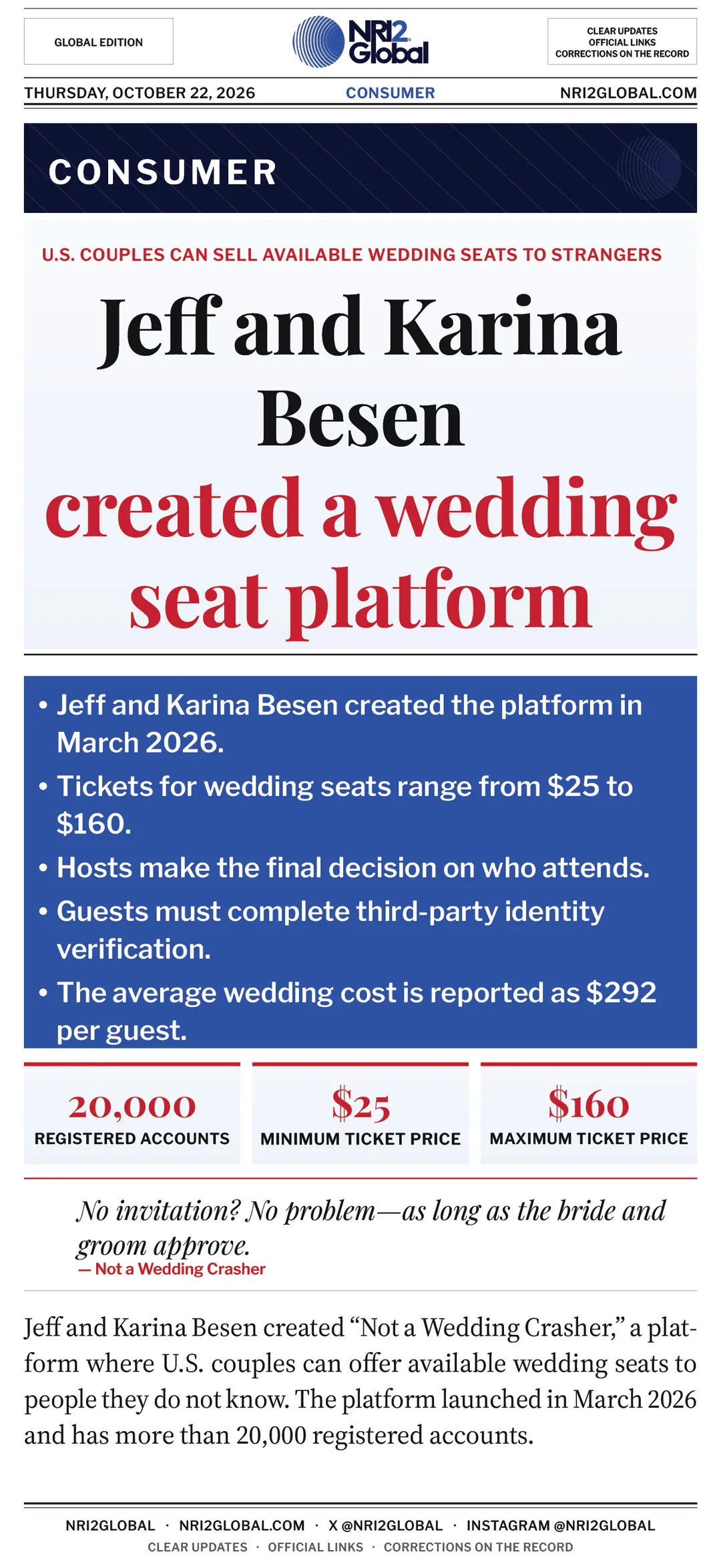 U.S. couples sell wedding seats to strangers on new platform