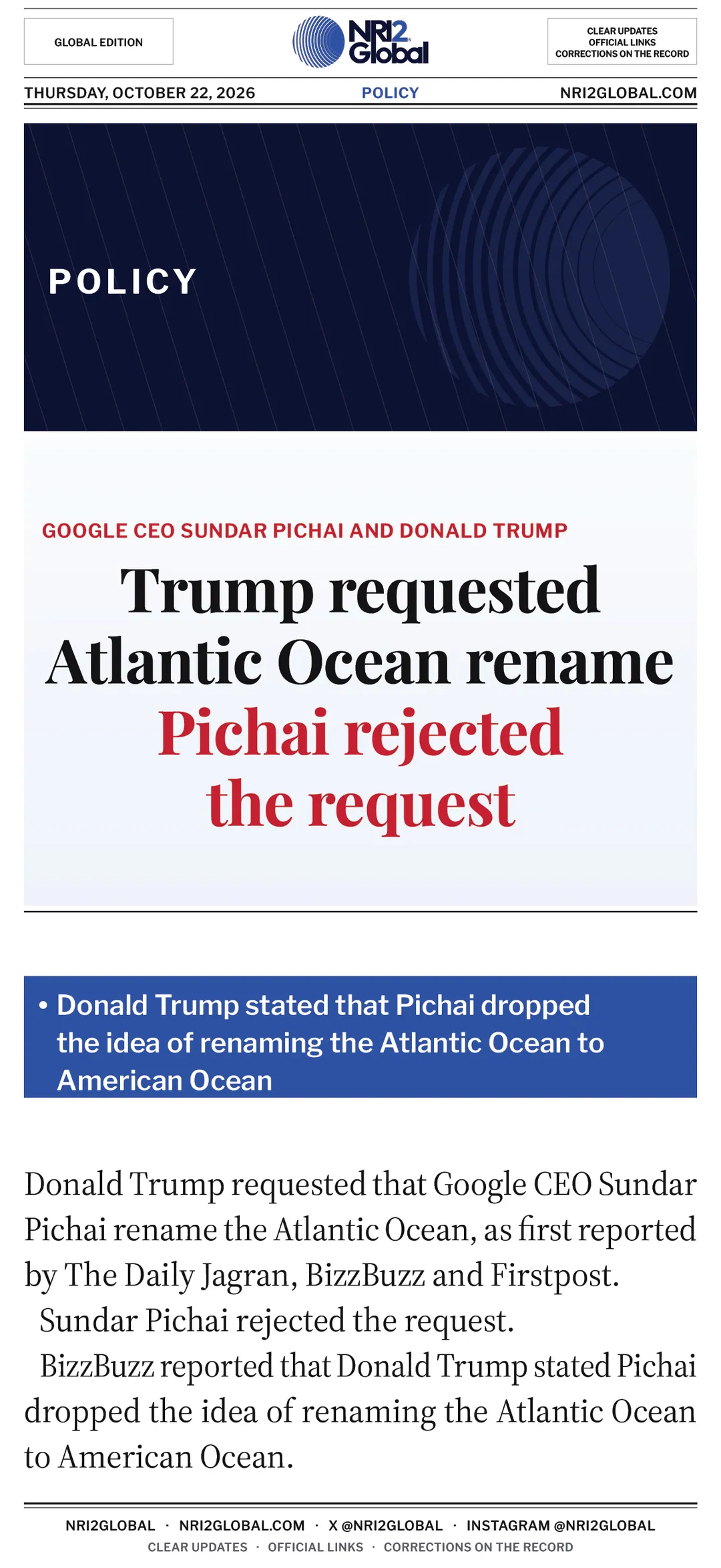 Trump requested Atlantic Ocean rename