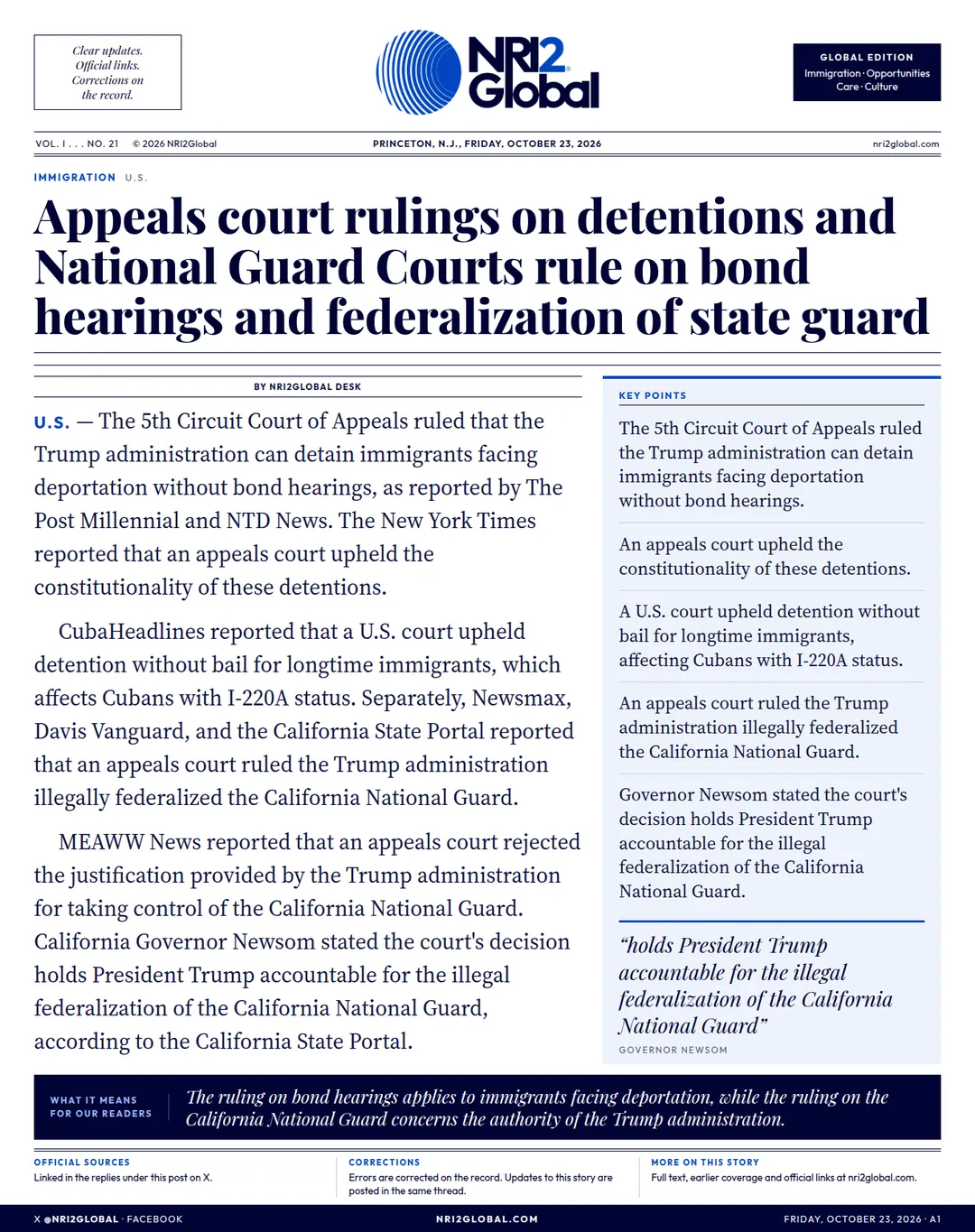 Appeals court rulings on detentions and National Guard Courts rule on bond hearings and federalization of state guard