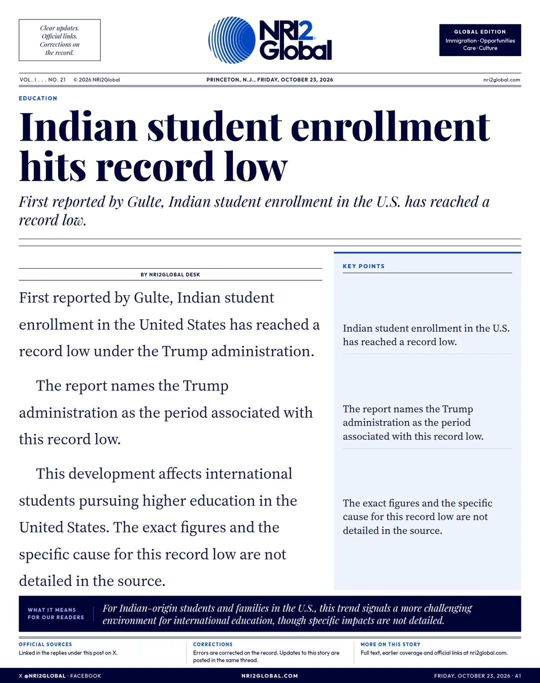 Indian student enrollment in U.S. reaches record low