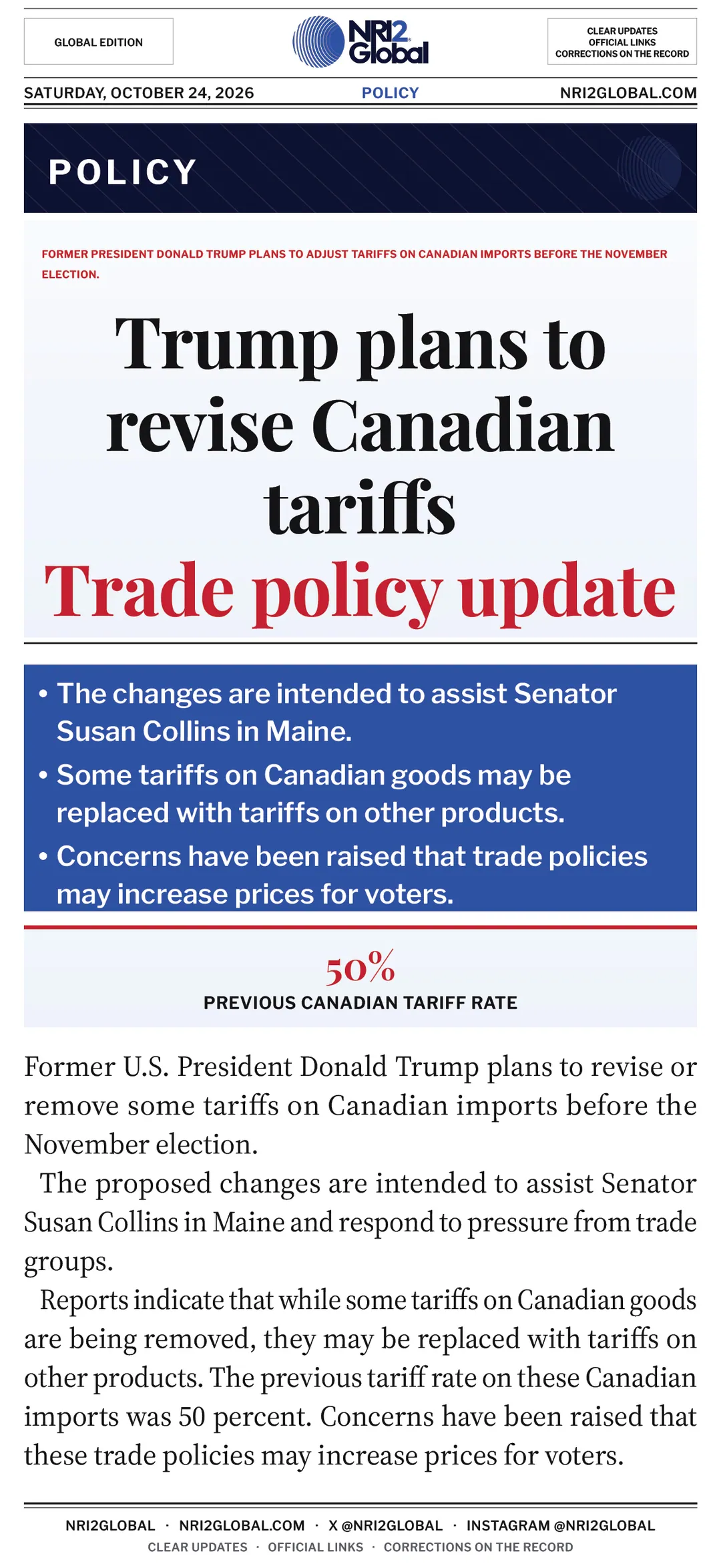 Donald Trump plans to revise tariffs on Canadian imports