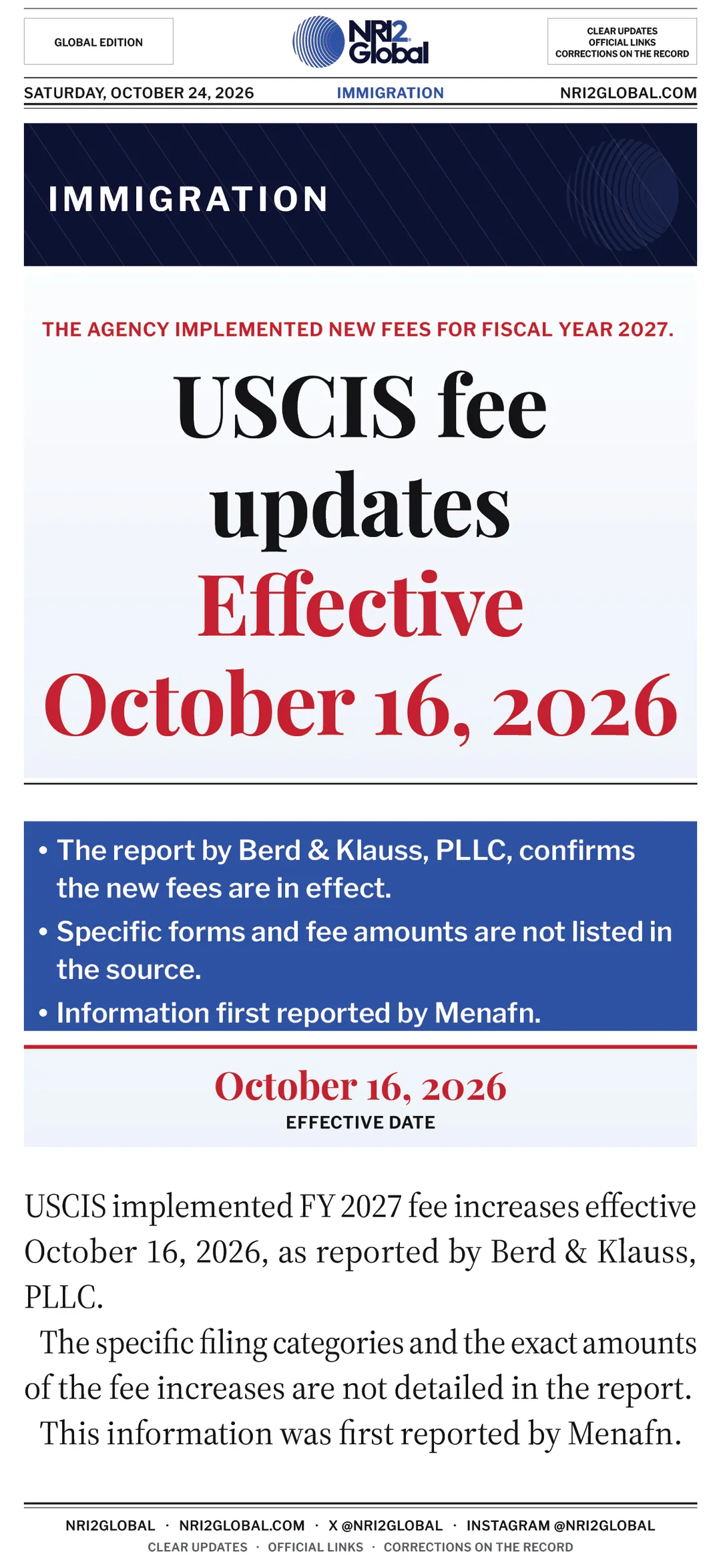 USCIS FY 2027 fee increases take effect
