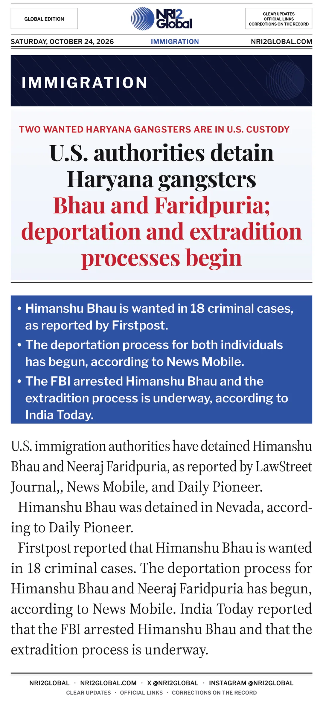 U.S. authorities detain Haryana gangsters Himanshu Bhau and Neeraj Faridpuria