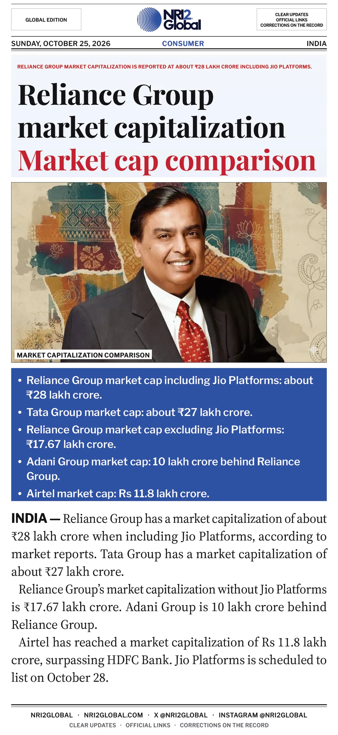 RELIANCE GROUP OVERTAKES TATA GROUP!