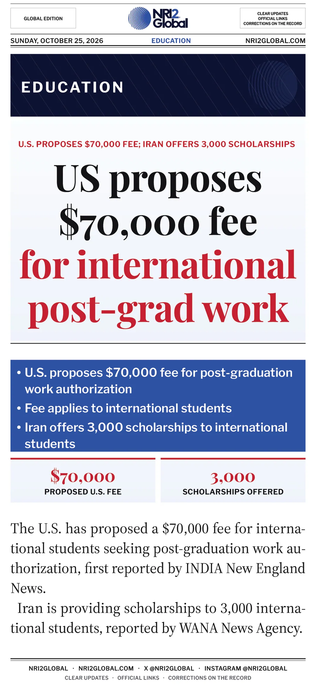 US proposes $70,000 fee for international post-grad work