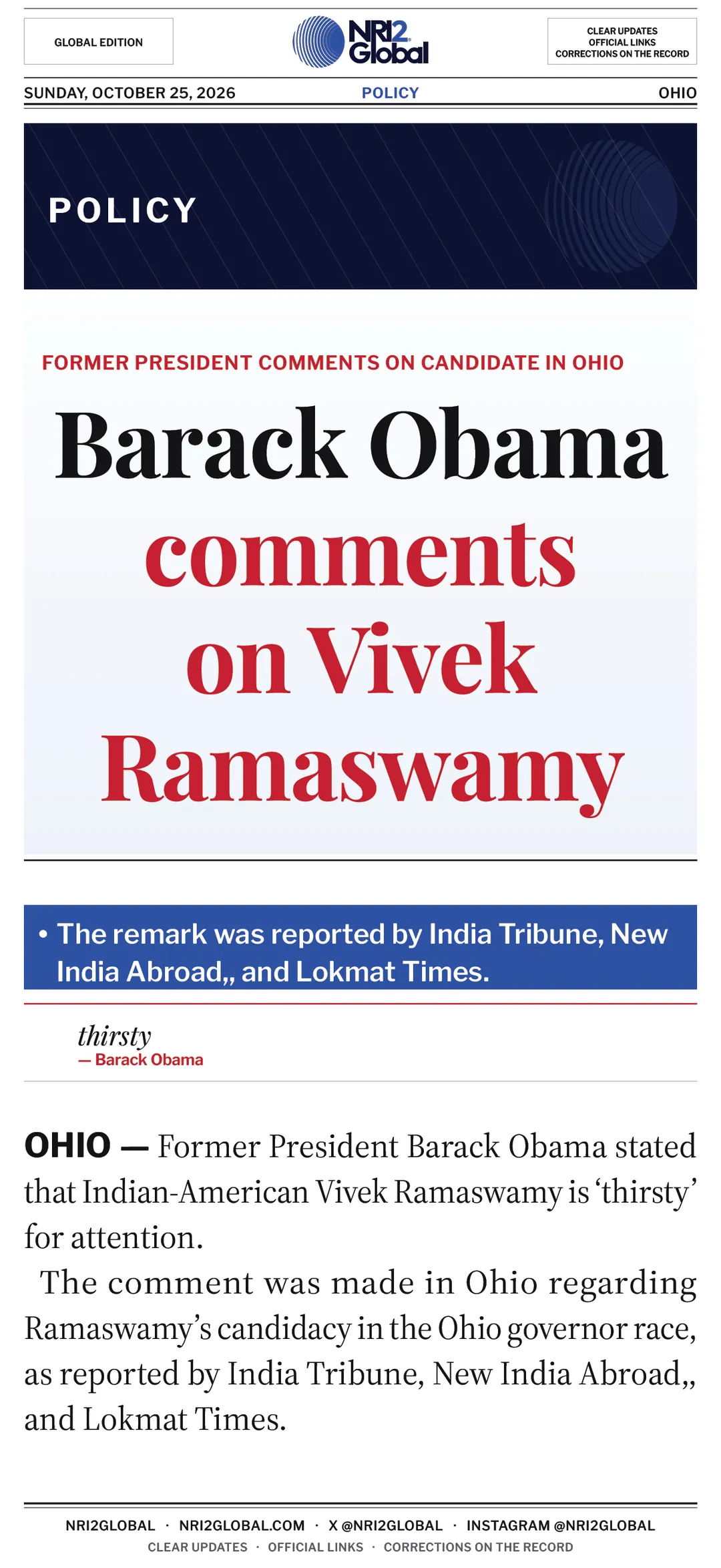 Barack Obama comments on Vivek Ramaswamy