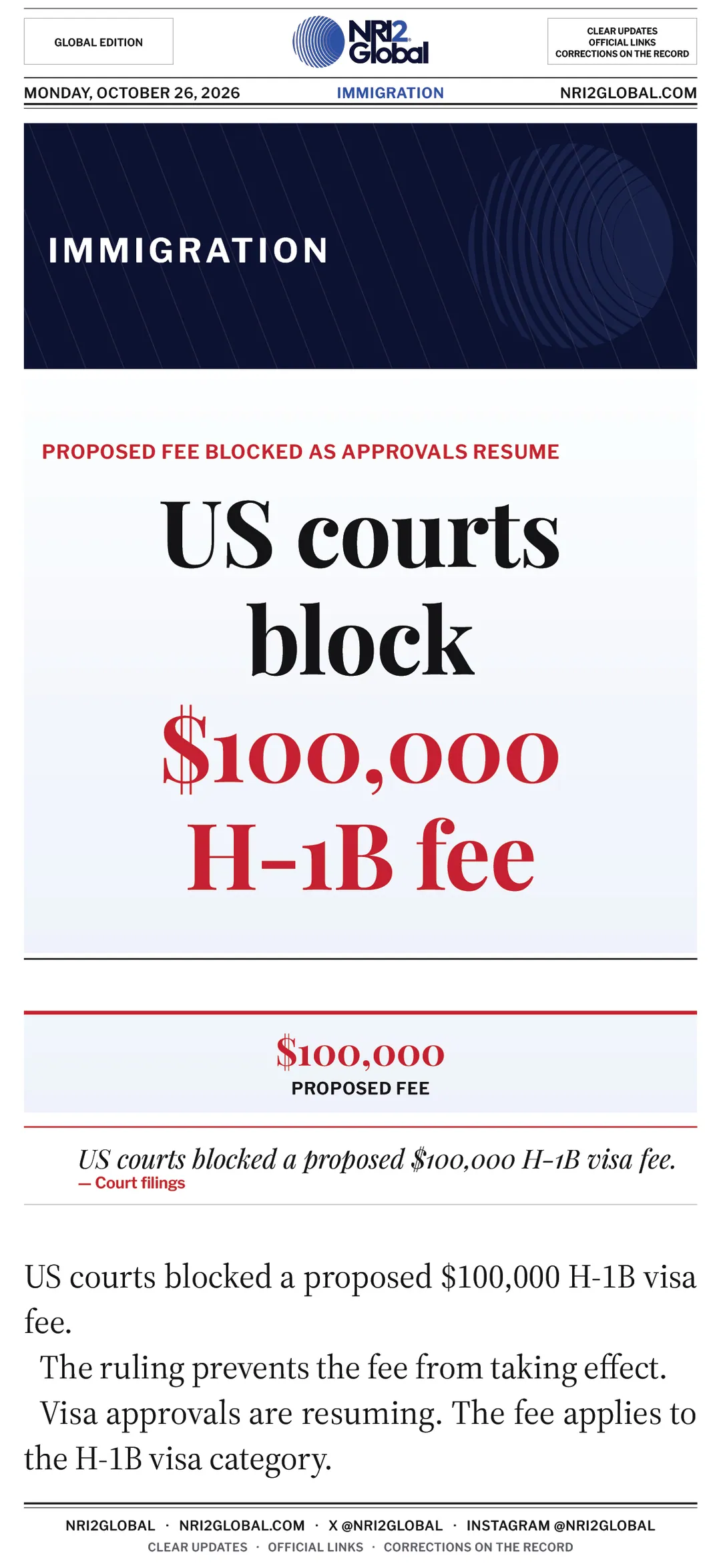 US courts block $100,000 H-1B visa fee