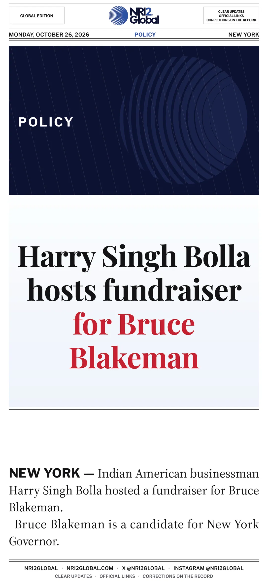Harry Singh Bolla hosts fundraiser for Bruce Blakeman