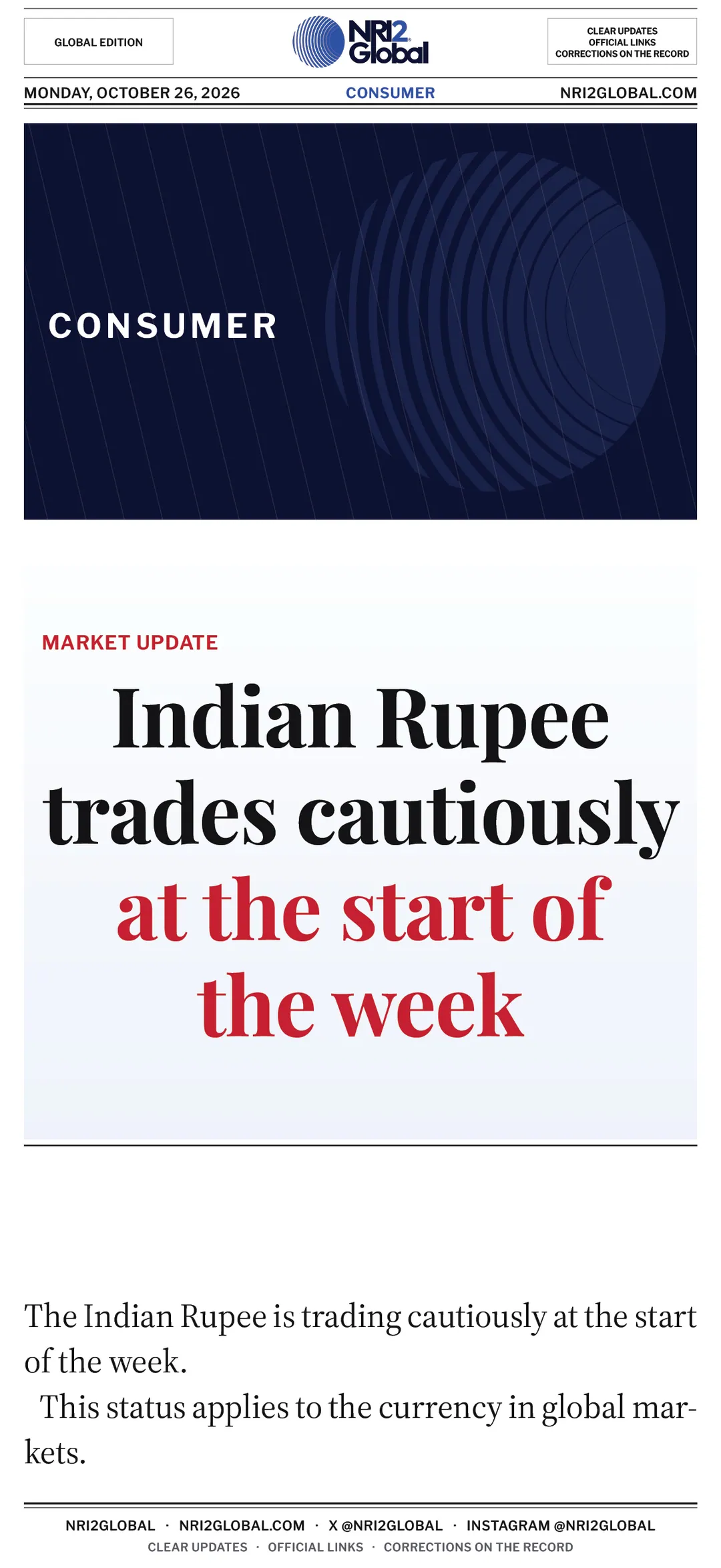 Indian Rupee trades cautiously at the start of the week