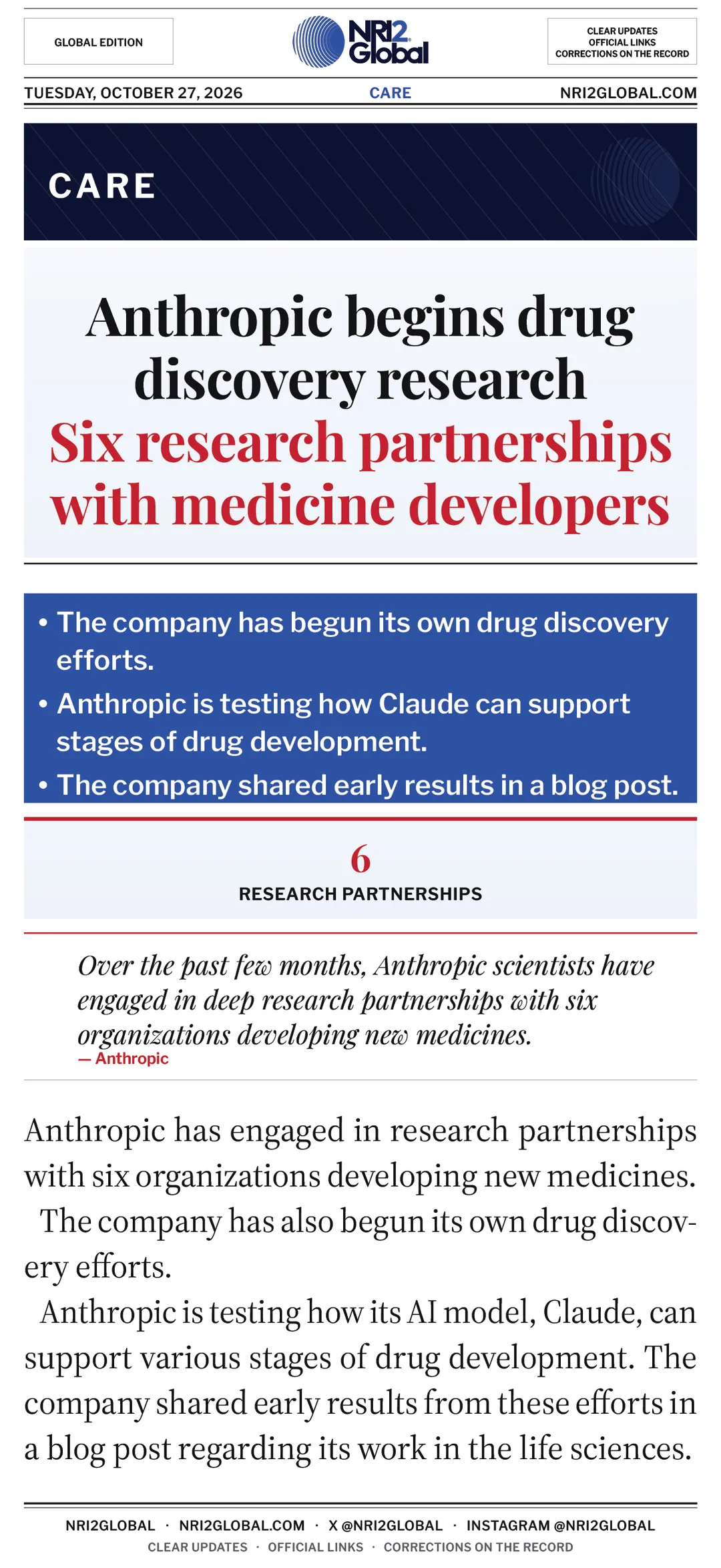 Anthropic begins drug discovery research
