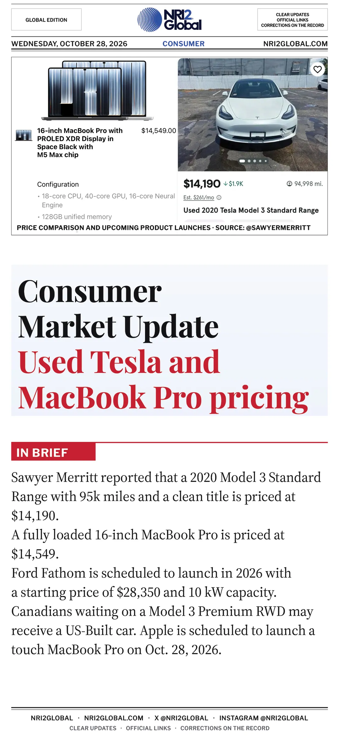 Used Tesla Model 3 and MacBook Pro pricing