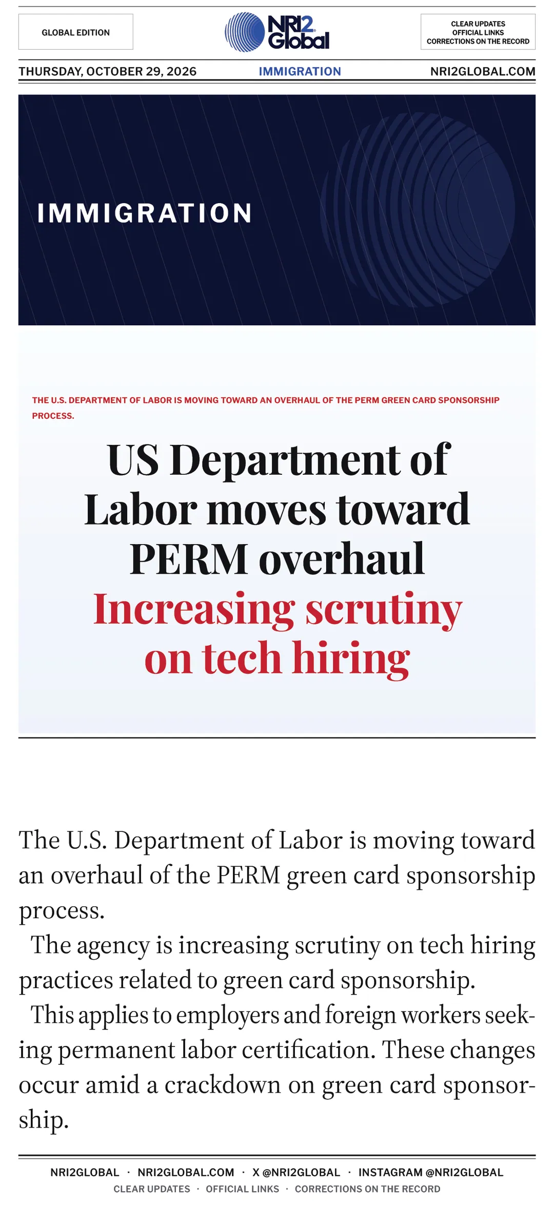 US Department of Labor moves toward PERM overhaul