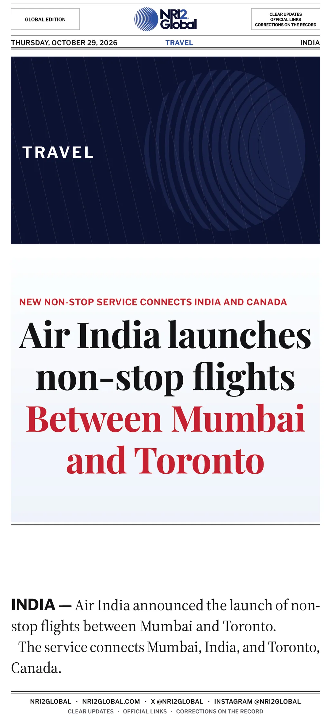 Air India launches non-stop flights between Mumbai and Toronto