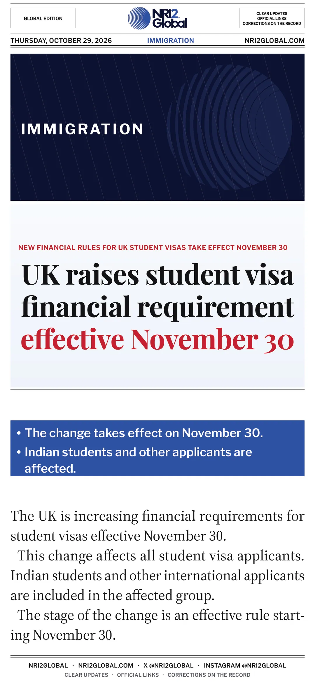 UK student visa financial requirements increase