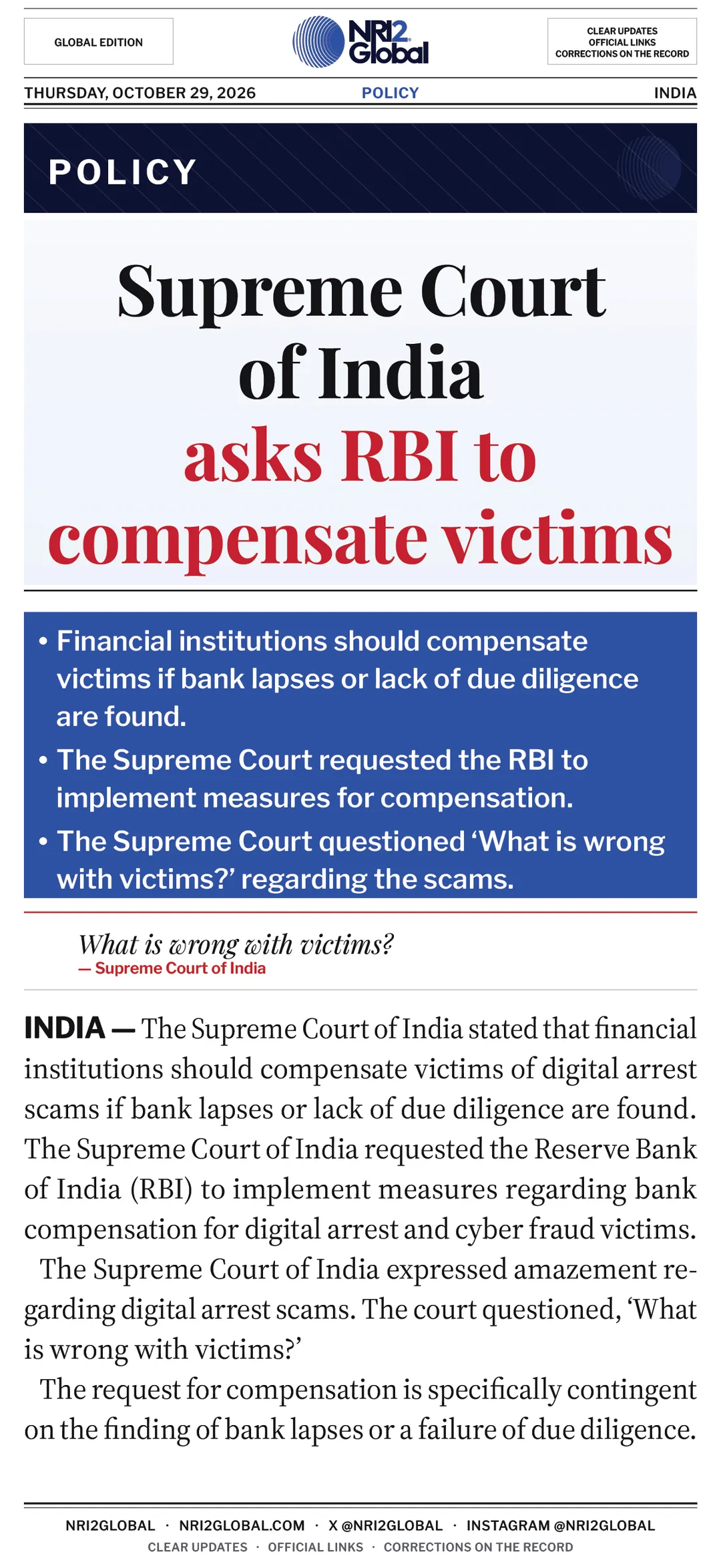 Supreme Court asks RBI to compensate digital arrest scam victims